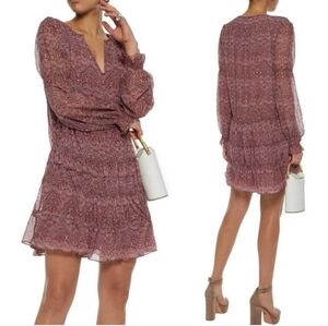 Joie Snow Paisley Silk Boho Mini Dress Sz Small Tiered Chiffon Smocked Oversized